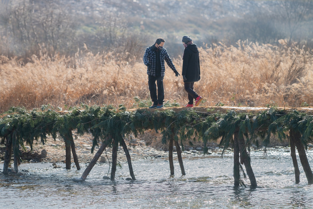 regurgitation bridge, couple, walk, nature, water