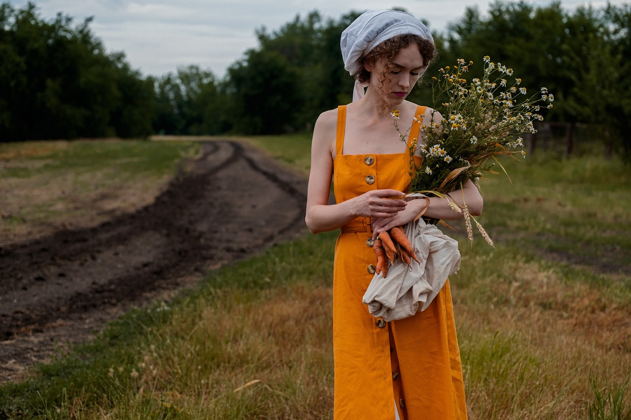woman, flowers, beautiful flowers, bouquet, flower background, field, wheat, hay, flower wallpaper, nature, portrait