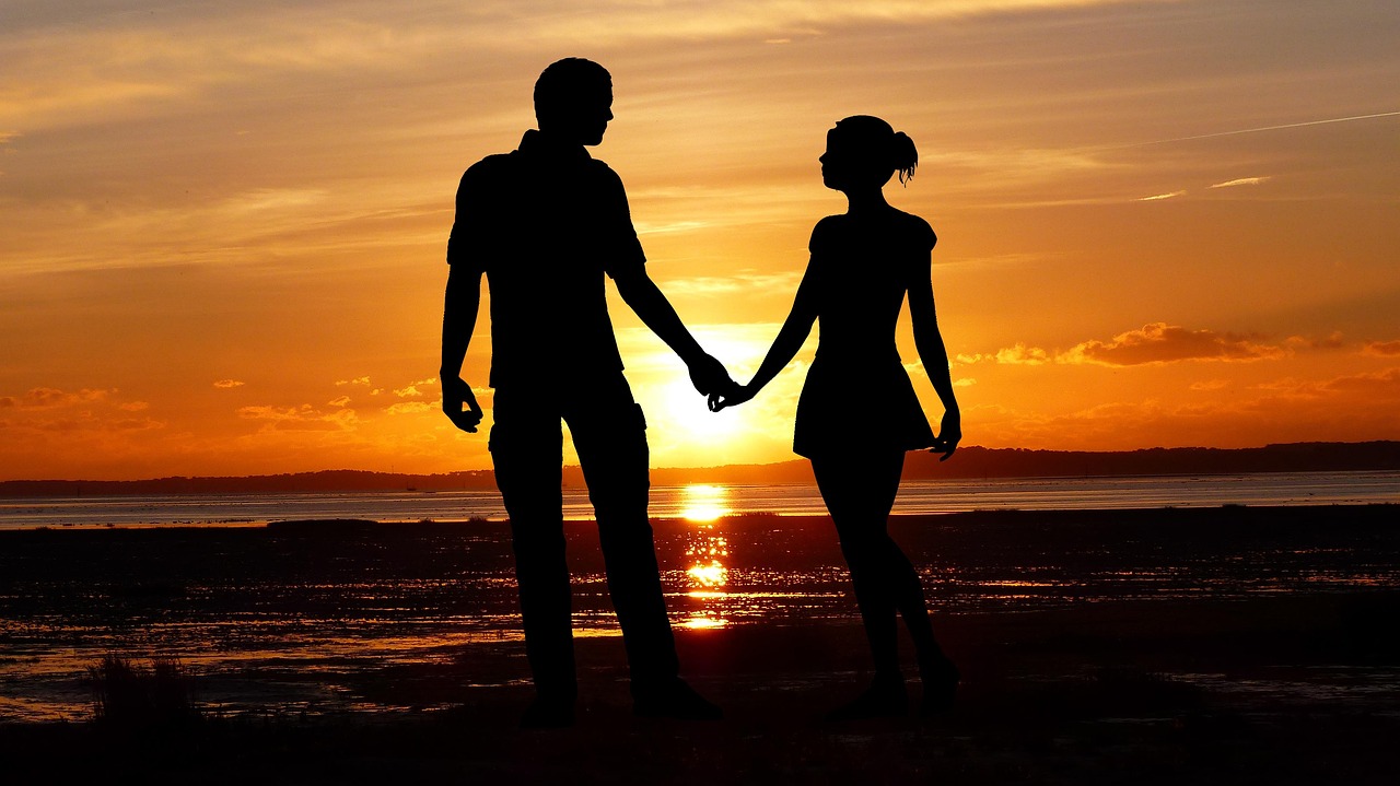 sunset, couple, in love, love, romance, people, romantic, beach, ocean, side, together, nature, dusk, holiday