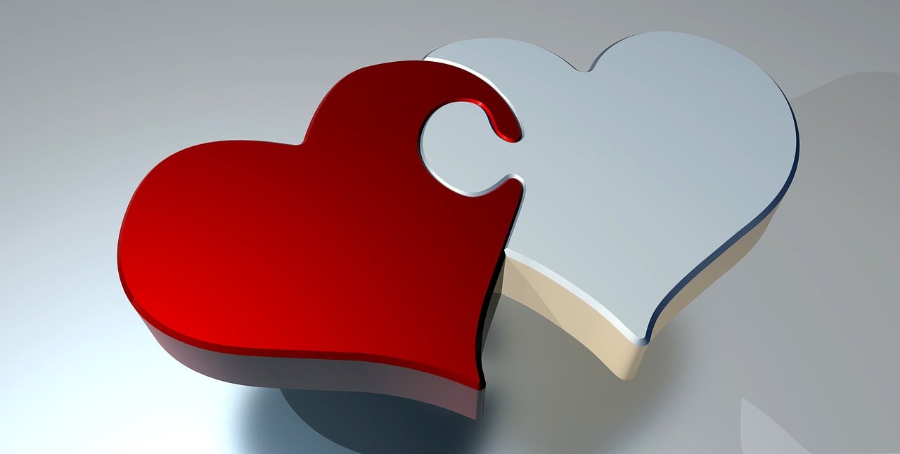 puzzle, heart, love, puzzle pieces, two hearts, partnership, connection, fit together, wedding, marriage, engagement, togetherness, belonging together, complement, concept, idea, heart, heart, love, love, love, love, love, wedding
